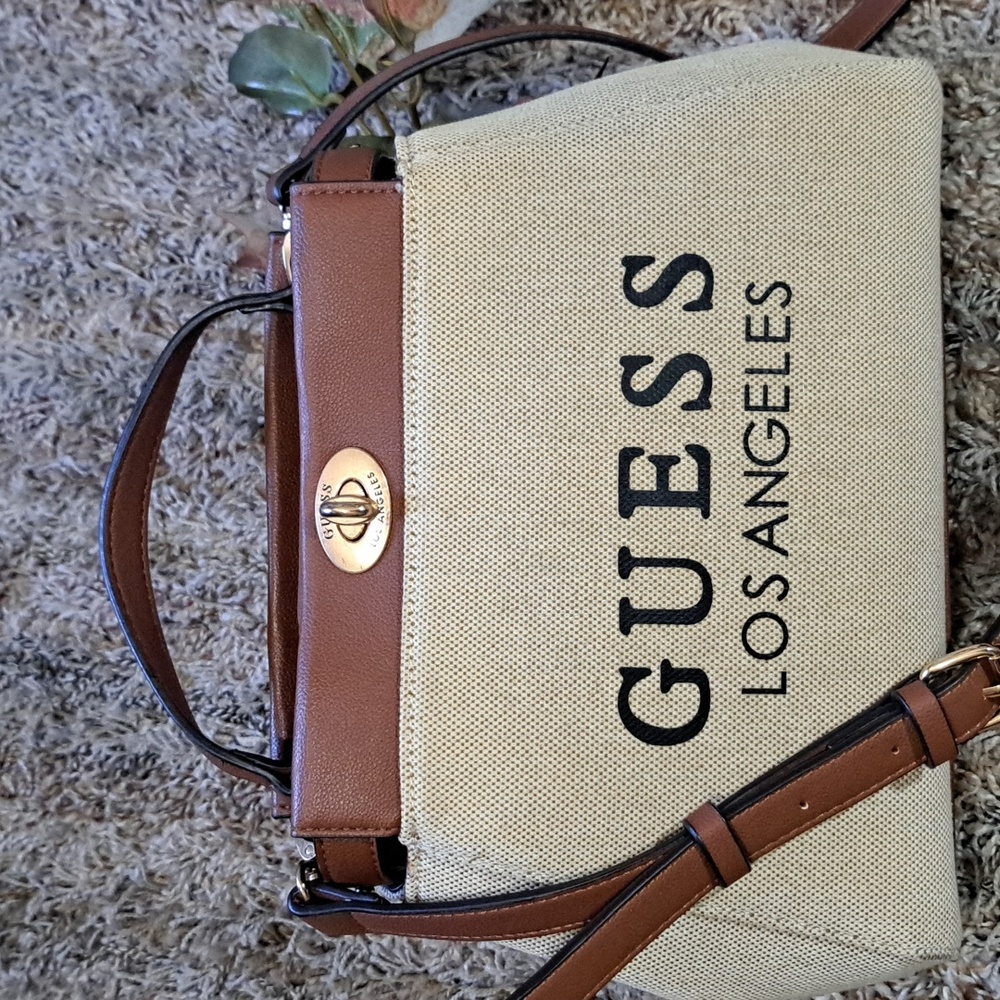 Guess Brown and Tan Crossbody Bag